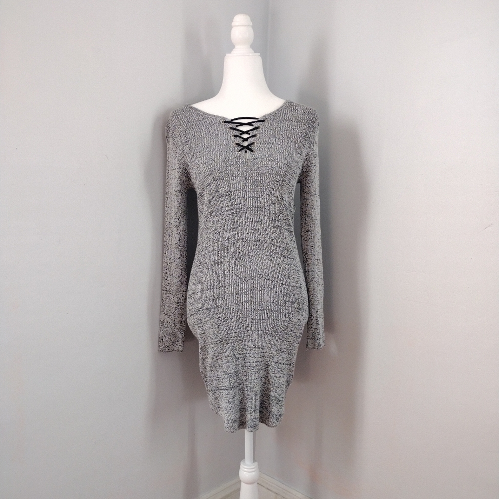 Black and Gray Bodycon Sweater Dress - Picture 2 of 5